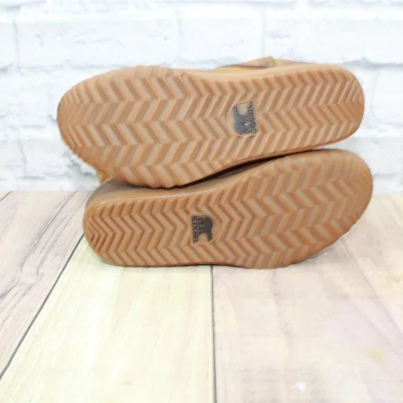 SOREL Brown Leather Gold Logo Round Toe Side Zip Winter Boots Size 8 - Picture 10 of 10